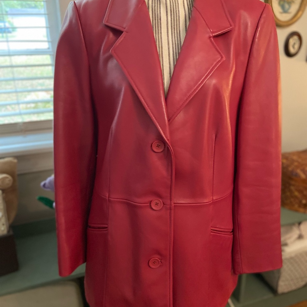 Nordstrom Women's Red Genuine Leather Blazer - Picture 2 of 8